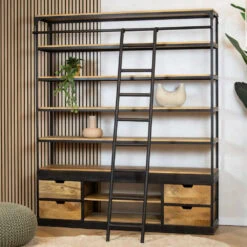 Boekenkast Industrieel mangohout Ladder Big zwart