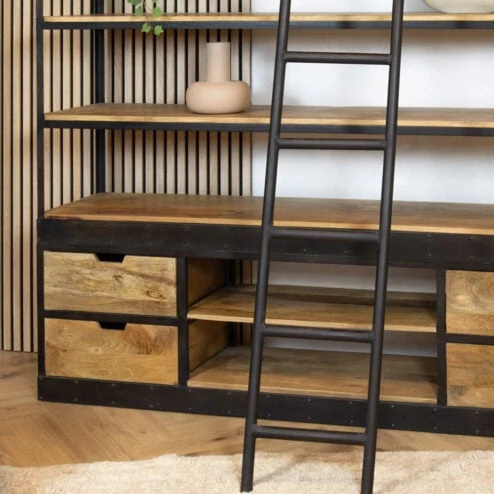 Boekenkast Industrieel mangohout Ladder Big zwart