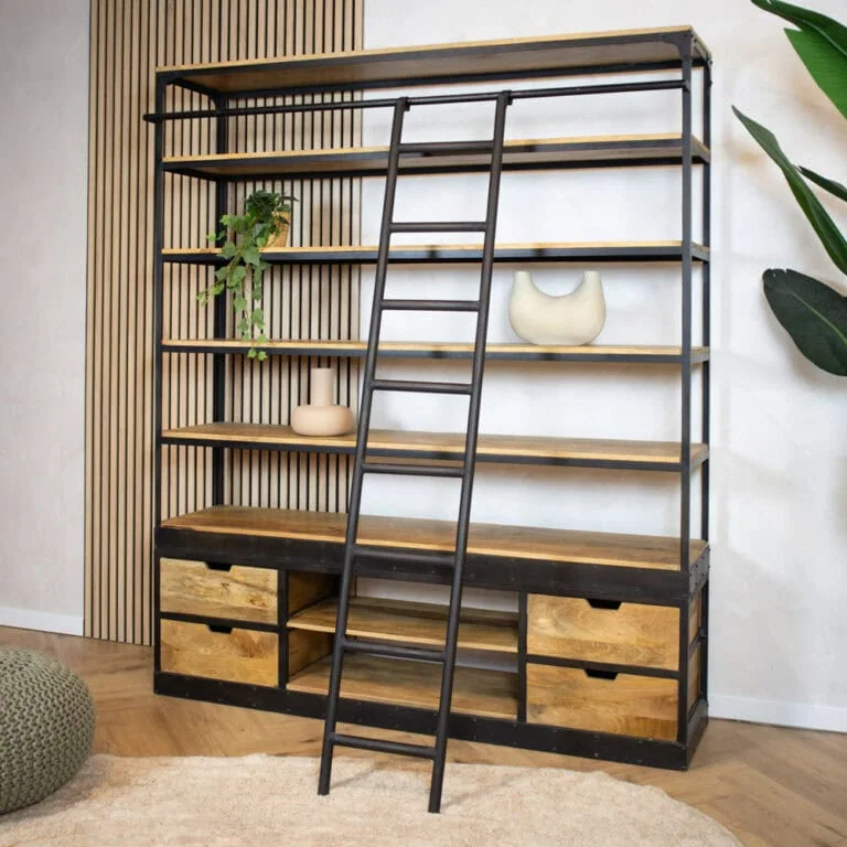 Boekenkast Industrieel mangohout Ladder Big zwart