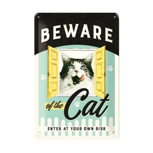 Cat enter at your own risk - metalen bord