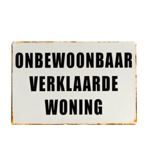 Woning onbewoonbaar - metalen bord