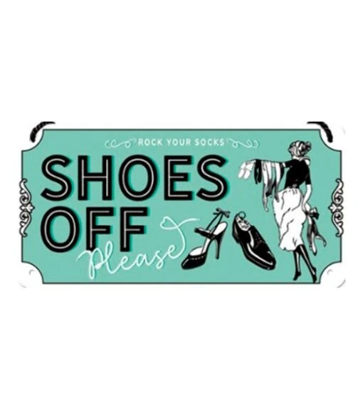 Schoenen uit - metalen bord