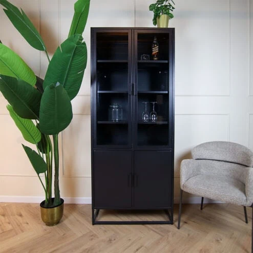 Level vitrinekast industrieel zwart 80cm