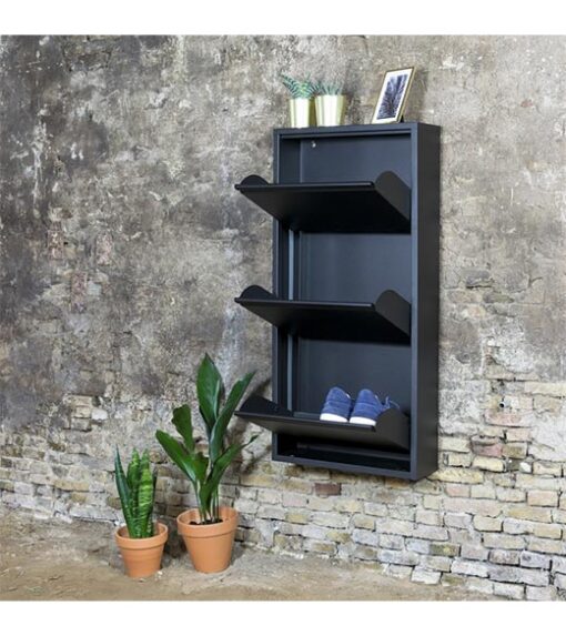 Pippen industrieel schoenenkast 3 lade zwart metaal