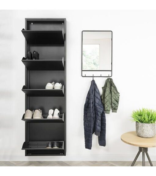 Pippen industrieel schoenenkast 5 lade zwart metaal