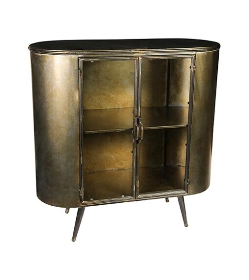 Eleven vitrinekast laag industrieel messing