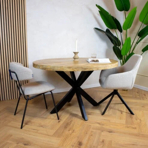 Senna eettafel industrieel rond mangohout 130cm