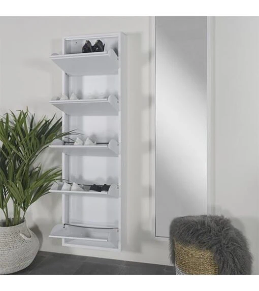 Pippen industrieel schoenenkast 5 lade wit metaal