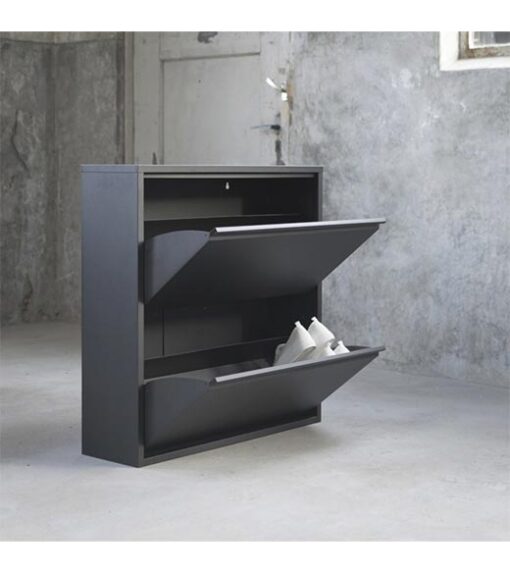 Pippen industrieel schoenenkast 2 vakken zwart metaal