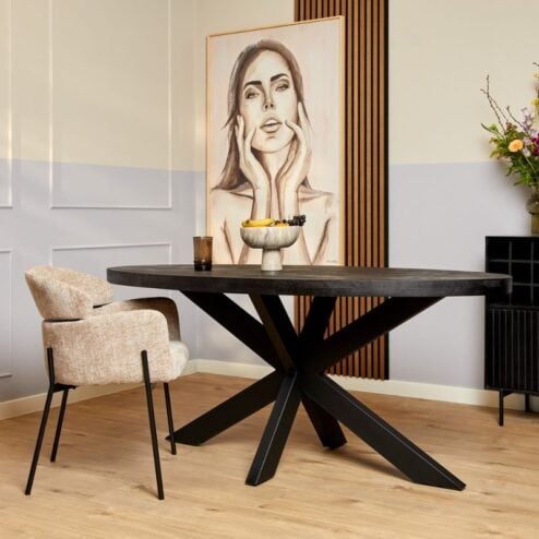 Morada eettafel industrieel ovaal mangohout zwart 210cm