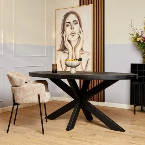 Morada eettafel industrieel ovaal mangohout zwart 210cm