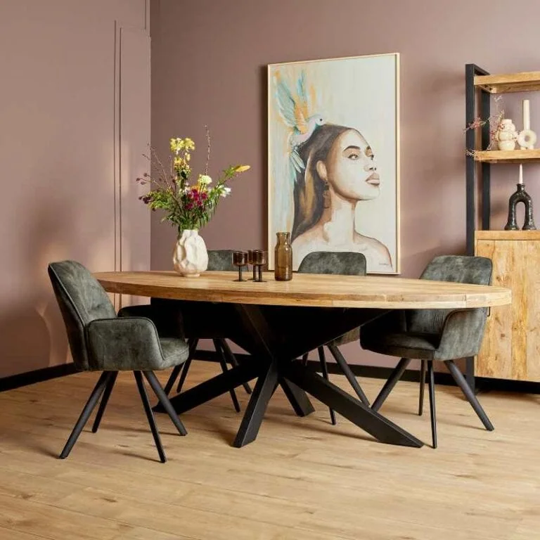 Morada eettafel industrieel ovaal mangohout