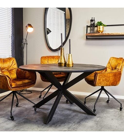 Morada eettafel industrieel rond mangohout zwart