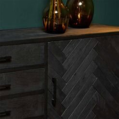 Scandi dressoir industrieel visgraat zwart 210cm