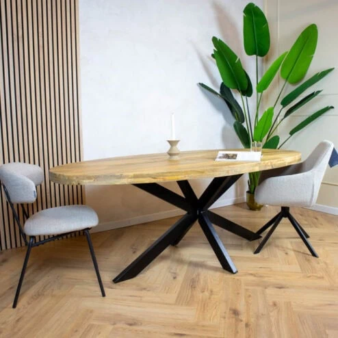 Senna eettafel industrieel ovaal mangohout 210cm
