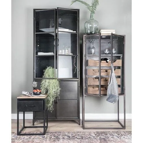 Romy vitrinekast industrieel zwart 80cm
