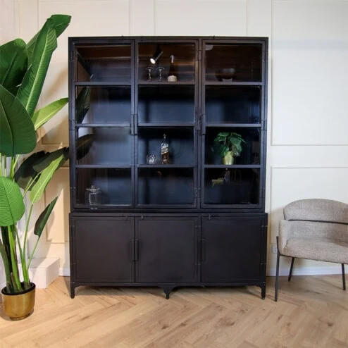 Olaf vitrinekast industrieel zwart 160cm