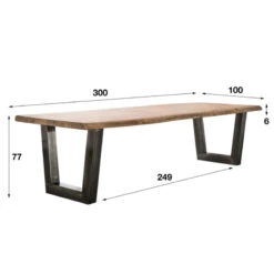 Evan eettafel industrieel 300cm 60mm dikte blad acaciahout