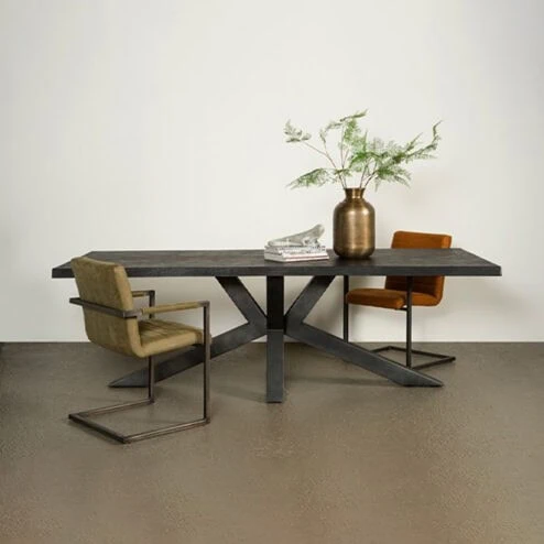 Tiago Eettafel met spinpoot rechthoek acacia hout zwart 260x100