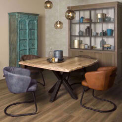 Tiago Eettafel met spinpoot vierkant acacia hout naturel 130x130