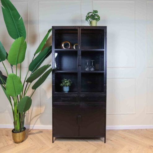Figue vitrinekast industrieel zwart 90cm