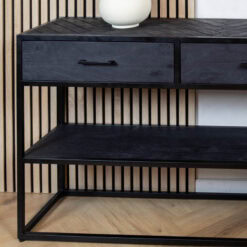 Scandi sidetable mangohout 2-lades 120cm zwart visgraat