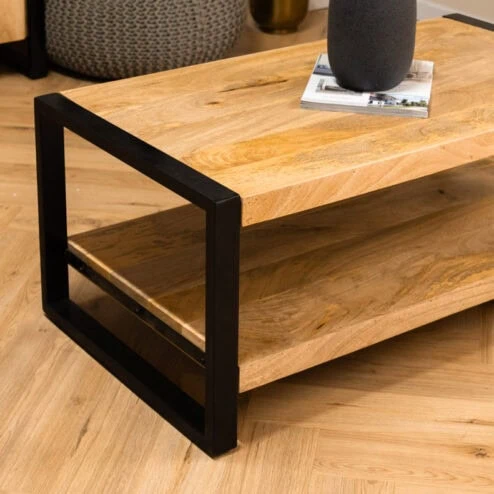 Britt salontafel industrieel mangohout 110cm met onderblad