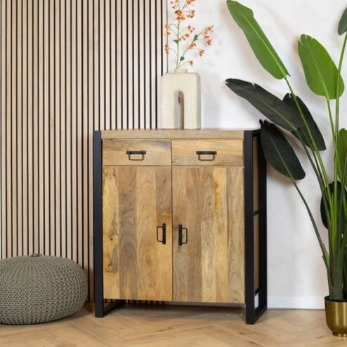 Wandkast mangohout Britt industrieel - 100cm