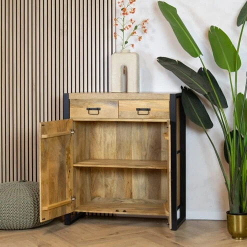 Wandkast mangohout Britt industrieel - 100cm