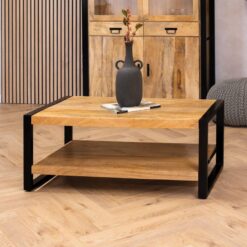 Britt salontafel industrieel mangohout 110cm met onderblad