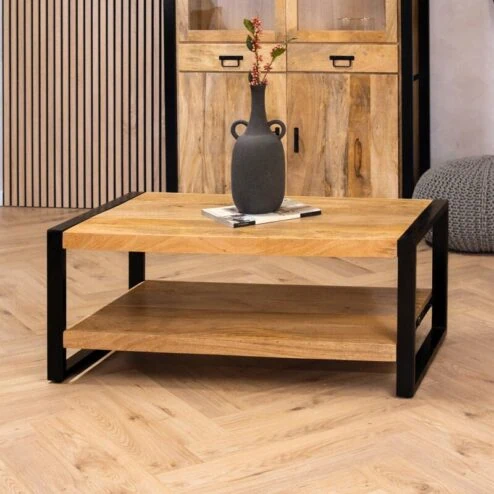 Britt salontafel industrieel mangohout 110cm met onderblad