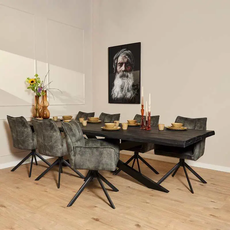 Devi eettafel boomstam mangohout zwart