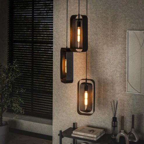 Tindy 3-lichts hanglamp industrieel artic zwart
