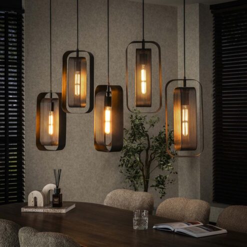 Tindy 5-lichts hanglamp industrieel artic zwart