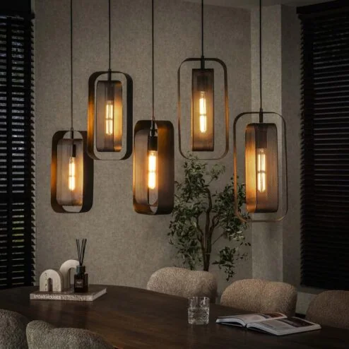Tindy 5-lichts hanglamp industrieel artic zwart