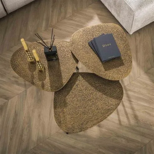 Andora Salontafel setvan 3 organisch antiek brons / goud