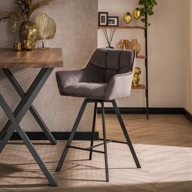 Kelly Barstoel draaibaar Antraciet velours