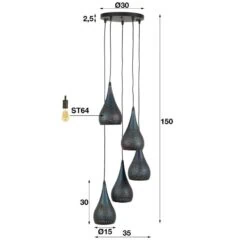 Pinch Hanglamp 5-lichts getrapt Zwart bruin