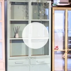 Figue vitrinekast industrieel olijfgroen / houten planken 90cm