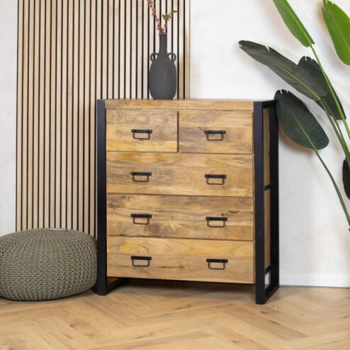 Britt 5 lades kast industrieel mangohout 100x40x115cm