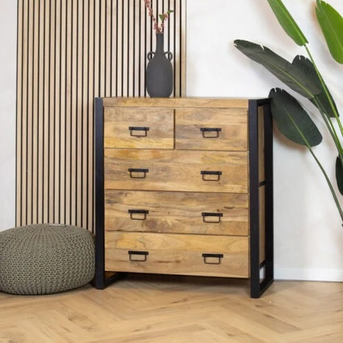 Britt 5 lades kast industrieel mangohout 100x40x115cm