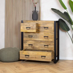 Britt 5 lades kast industrieel mangohout 100x40x115cm