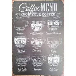 Coffee Menu - metalen bord