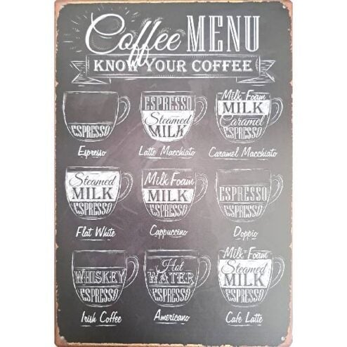 Coffee Menu - metalen bord