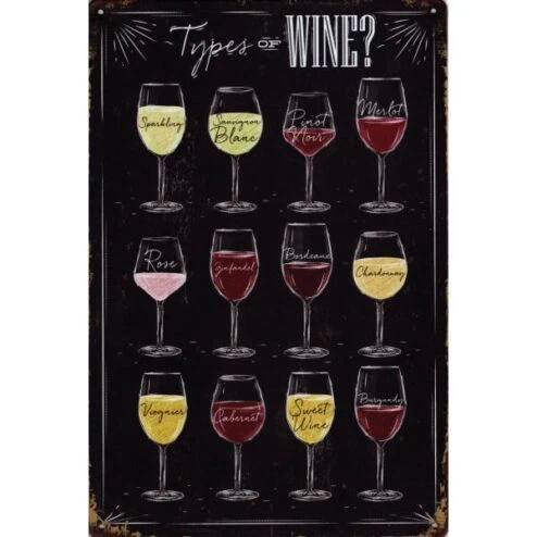 Types of Wine - metalen bord