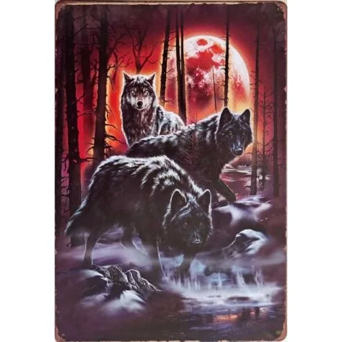 Wolves at Night - metalen bord