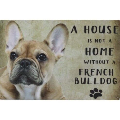 A home French Bulldog - metalen bord