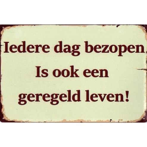 Iedere dag bezopen - metalen bord