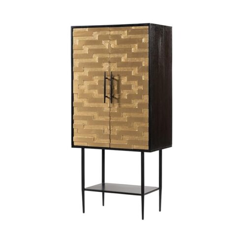 Wandkast Seth Zwart mangohout Messing 70cm