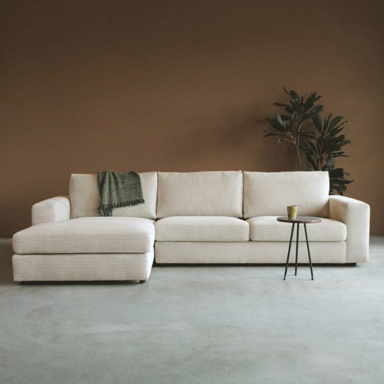 Bank Uno Chaise longue links ribstof beige